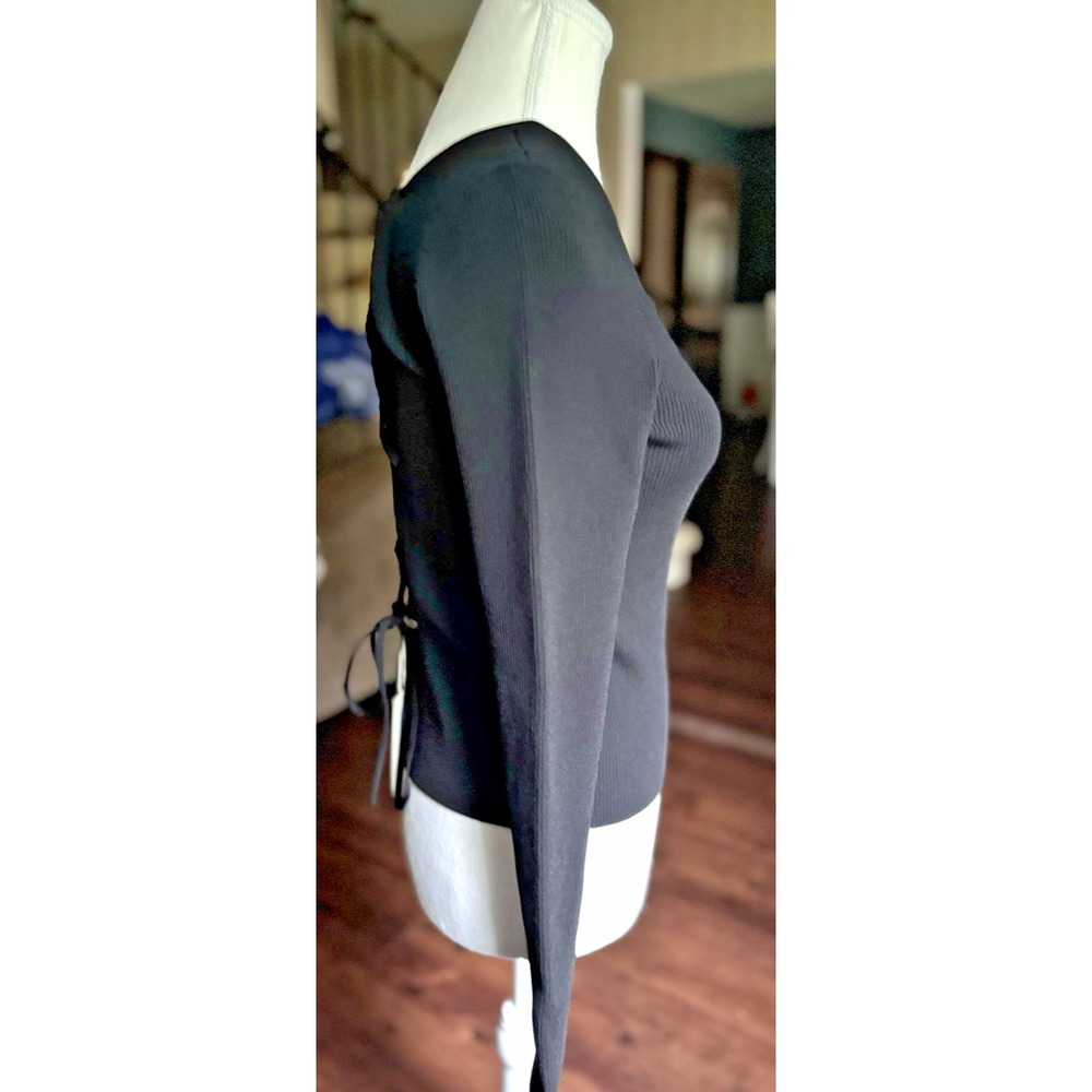 NWT Womens Ramy Brook Black Lucas Open Back‎ Lace-Up Knit Sweater Large - Picture 6 of 16